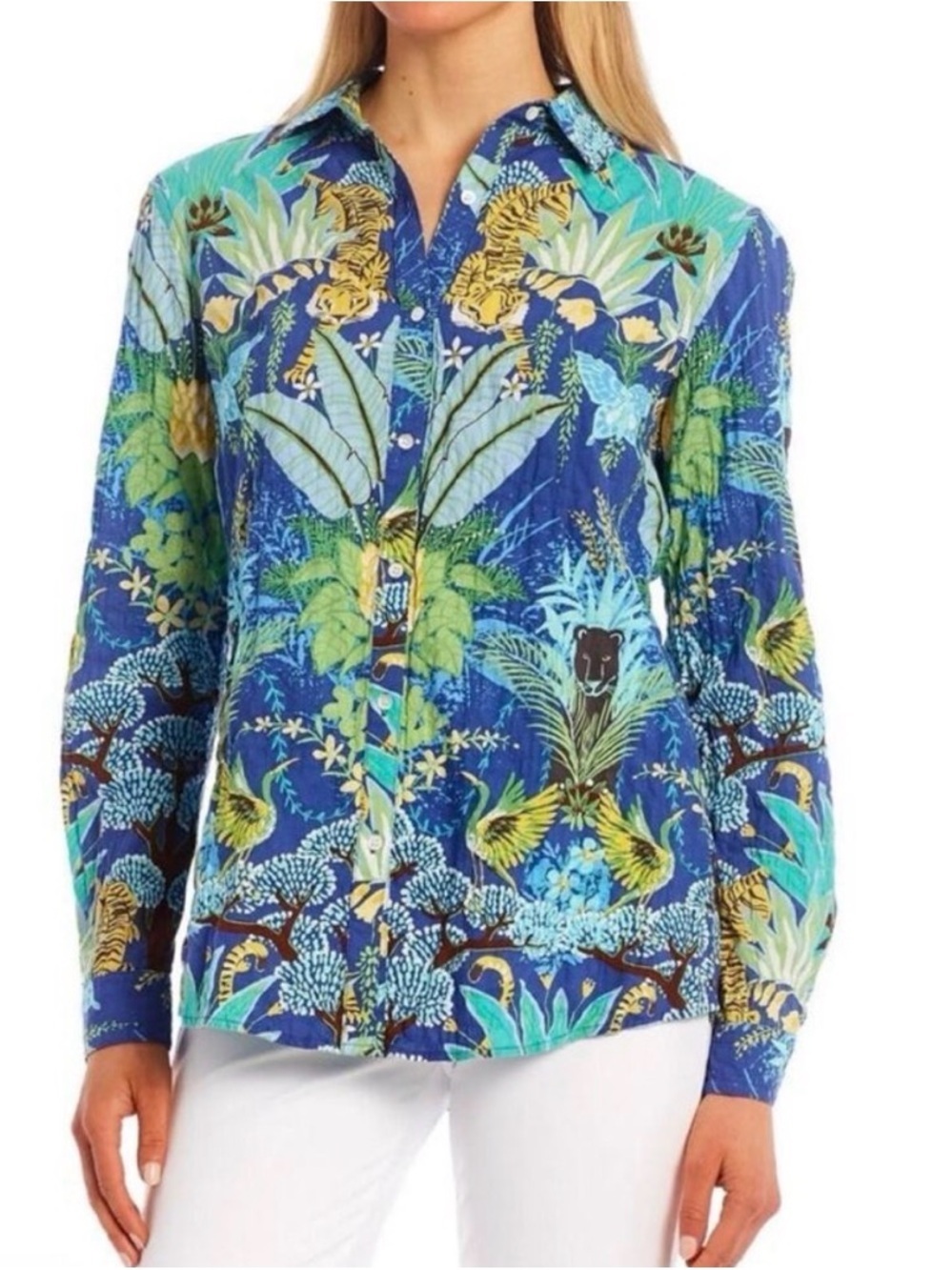 J. McLaughlin Lois jungle print button up top, XS